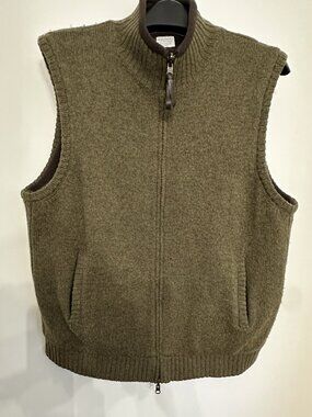 MEN'S LARGE 100% SHETLAND WOOL OUTER VEST  OLIVE GREEN